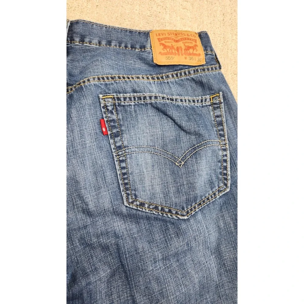 Levis 559‎ Jeans Mens 36x34 *READ Relaxed Straight Leg Whiskers Marble Denim Y2K